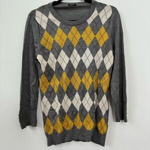 J. Crew Women's Argyle Print Gray Long Sleeve Sweater Size M/L